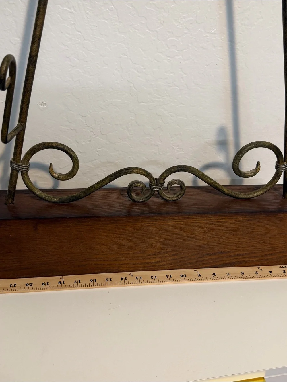 Large Roman Numeral Tabletop Clock with Wrought Iron and wood Stand 25”